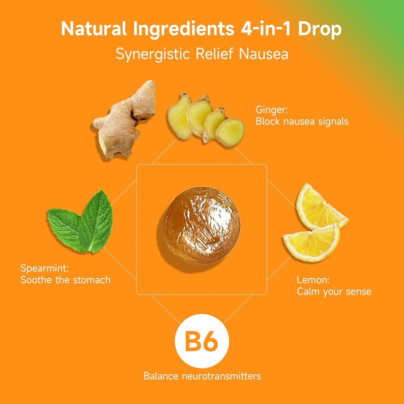 Temimar Mint-Ginger Drops for Nausea Relief, Smooth Upset Stomach, Motion & Morning Sickness Relief, with Ginger, Lemon, Spearmint & Vitamin B6, 30 Individually Wrapped Candies - Image 3